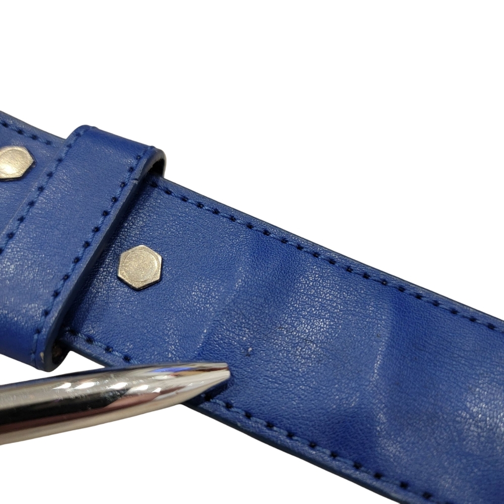 Edgy Bright Blue Double Grommet Belt Unisex Punk Metal 80’s 90’s Size 32 - Picture 10 of 13